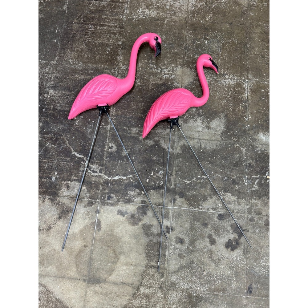 Vintage Blow Mold Pink Flamingos Yard Decor Lot of 2 With Legs